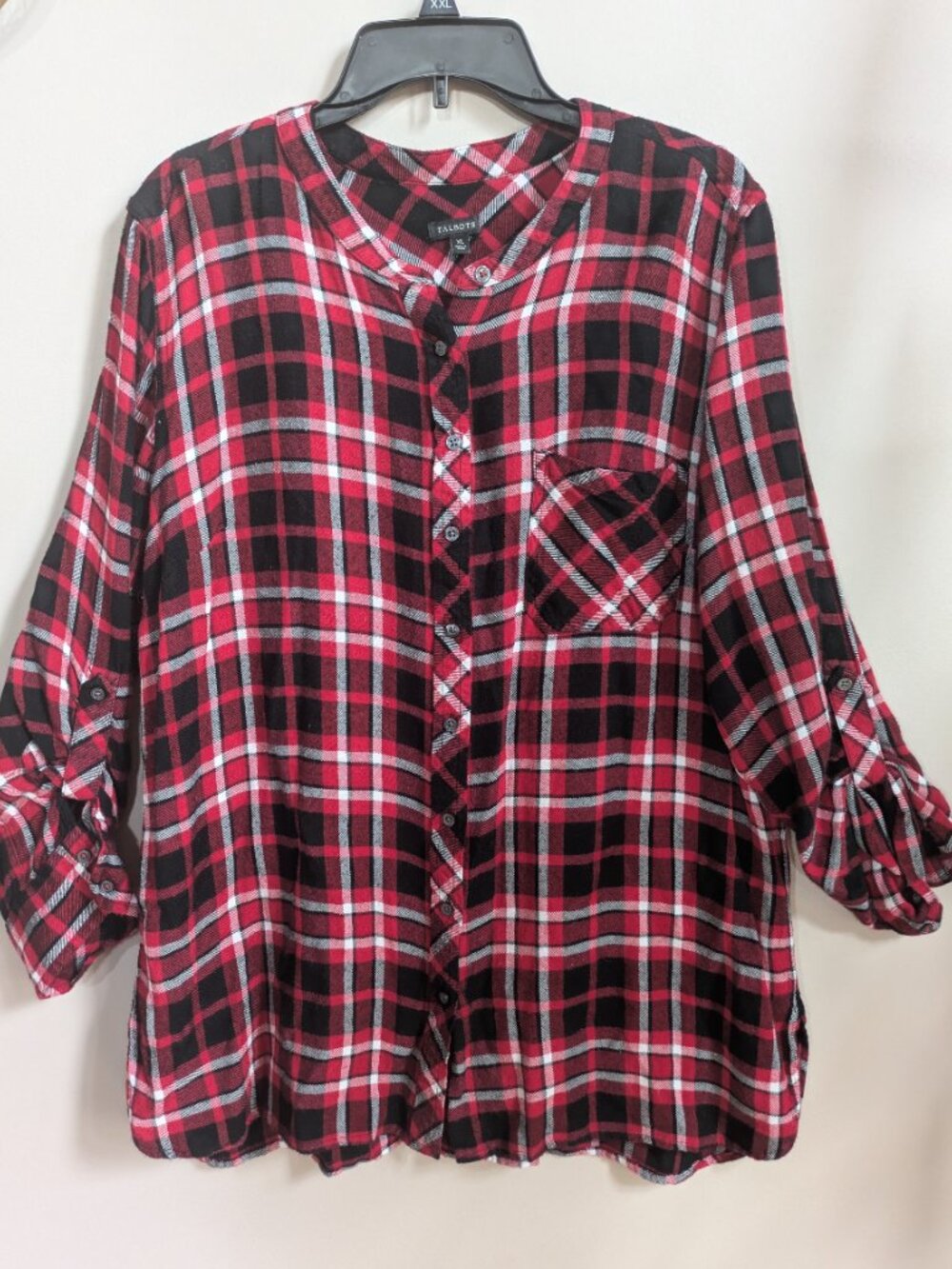talbots red black white plaid viscose flannel button up shirt size xl #502 - Picture 4 of 4